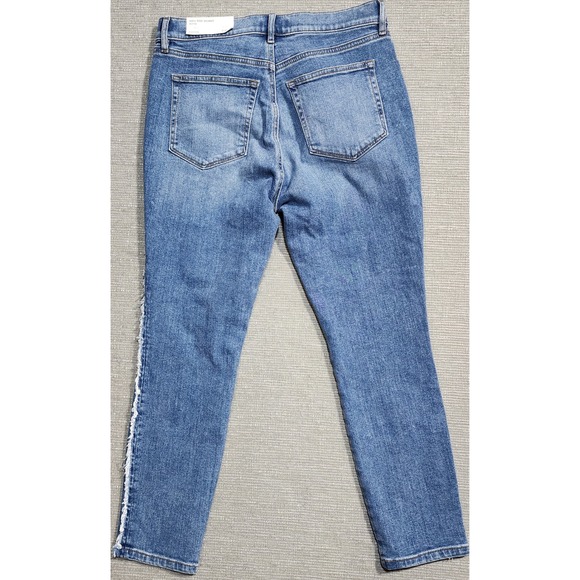 Loft Outlet High Rise Skinny Petite Jeans Blue Fringed Side Stripe 6P NEW - Picture 5 of 11